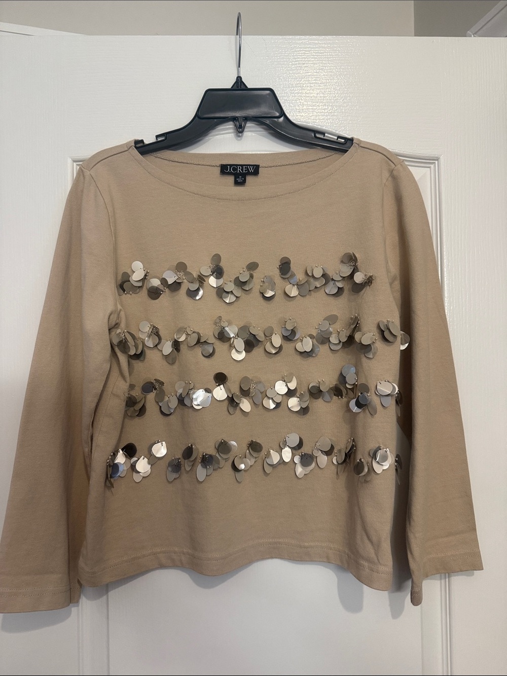 J.Crew Beige Sequin-Trim Long-Sleeve Sweatshirt